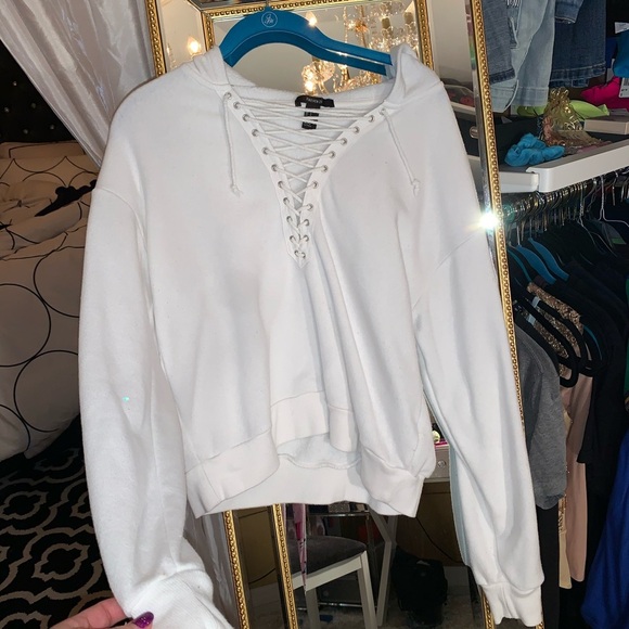 Forever 21 Tops - White tie up lace up hoodie sweatshirt